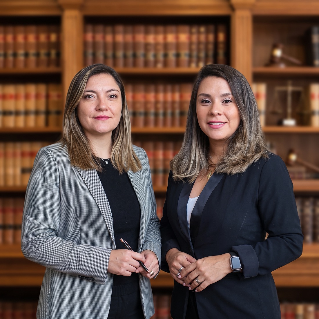 Angie Olguín y Ariadna Hermosilla, socias fundadoras, en la biblioteca del estudio